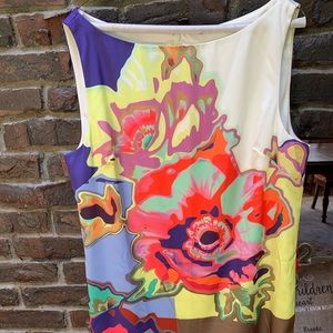 Designer dress, color block/floral